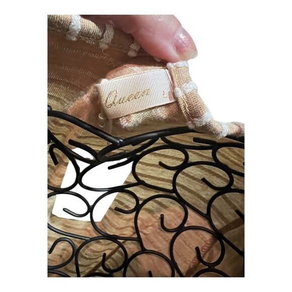 Cottagecore Coastal Neutral Feminine striped wrap puffed sleeves Maxi dress L - Picture 9 of 16